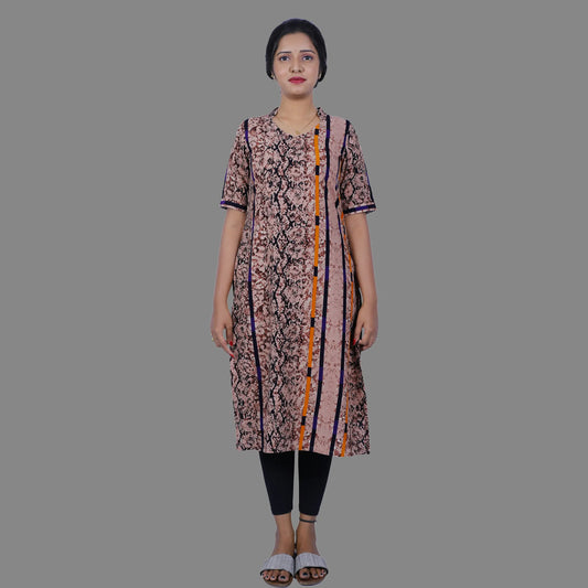 Women Abstract Georgette Straight Kurta (Brown)