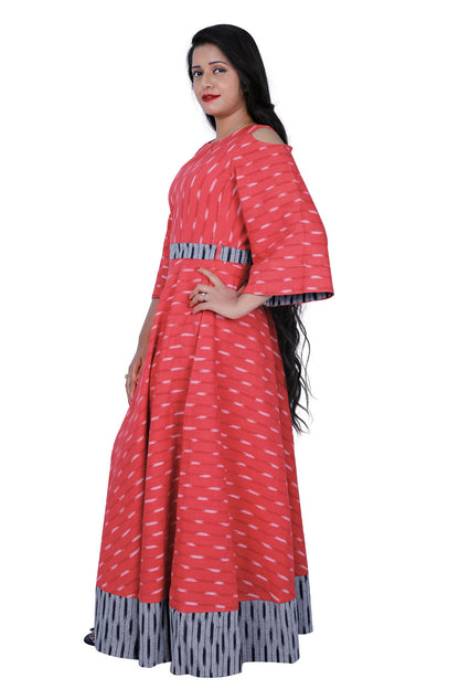 Cotton Blend Stitched Anarkali Gown (Red) | S3W122