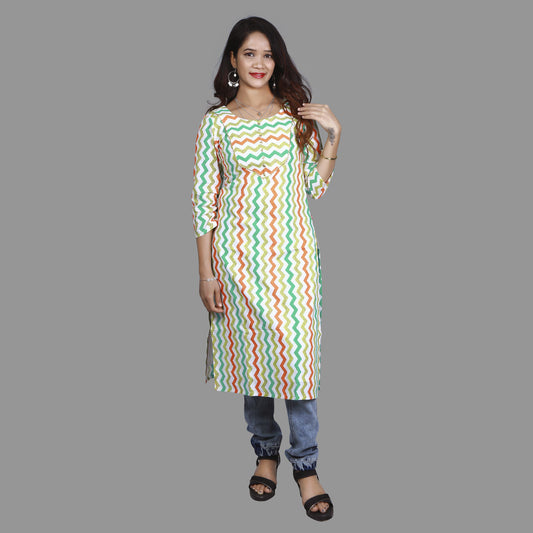 Women's Wave Printed Straight Kurti | S3K991