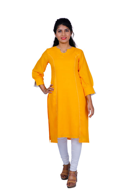 Women Solid Rayon Straight Kurta (Yellow) | S3X178