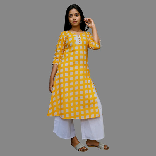 Women Printed Straight Kurta (YELLOW) | S3K418