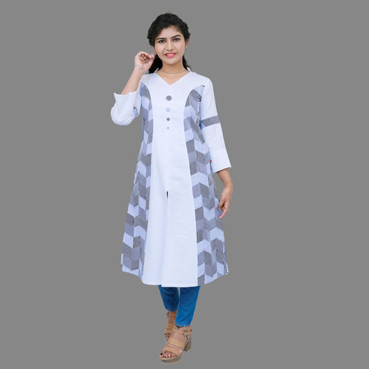 Women White & Grey Solid A-line Kurta | S3K325