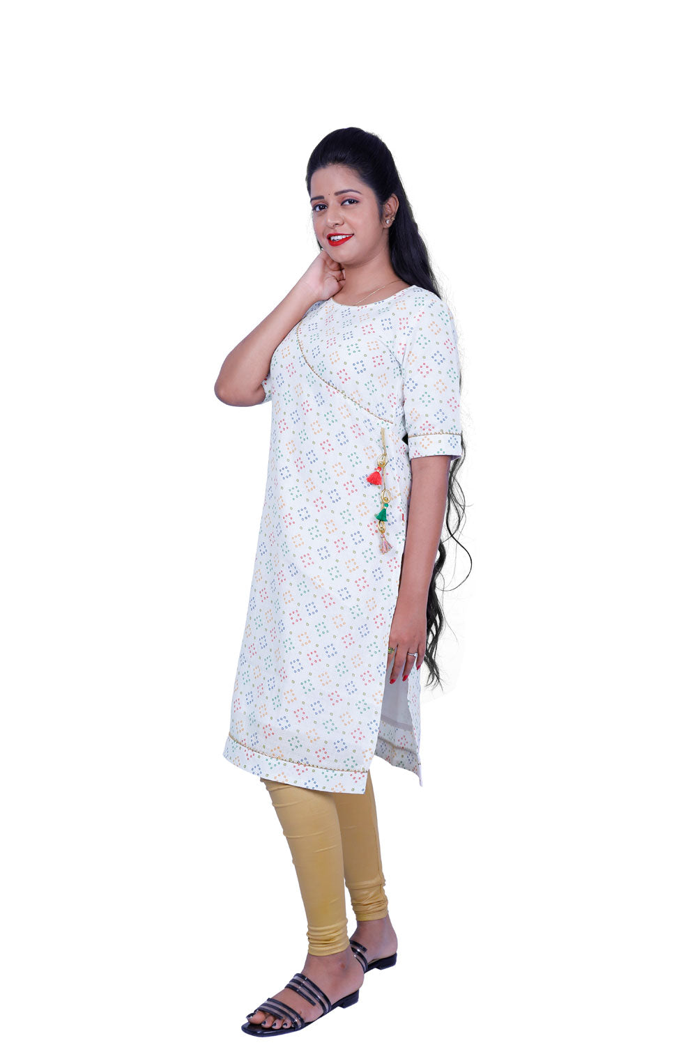 Bandhni Print Cotton Blend Straight Kurta | S3X176