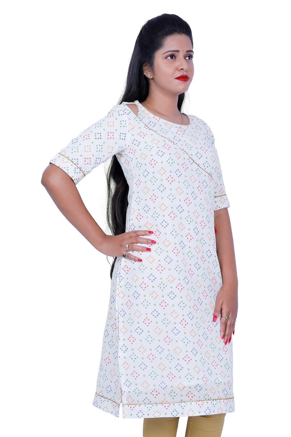 Bandhni Print Cotton Blend Straight Kurta | S3X176