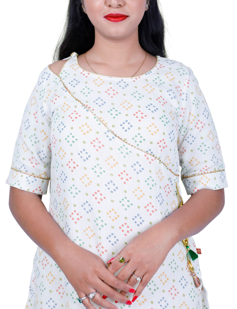 Bandhni Print Cotton Blend Straight Kurta | S3X176