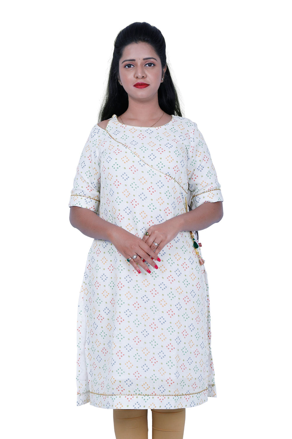 Bandhni Print Cotton Blend Straight Kurta | S3X176