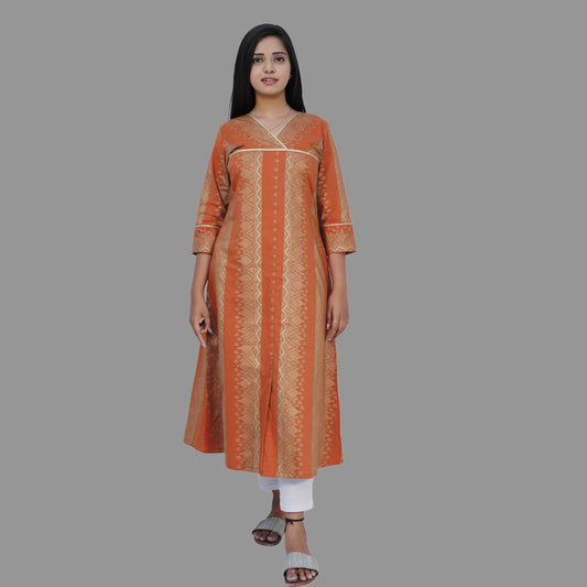 Women Printed Front slit Kurta(Brown) | S3K532