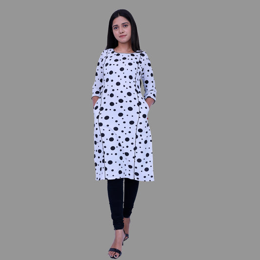 Women Polka dot Print Straight Kurta(white) | S3X125