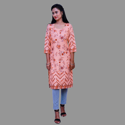 Peach & Gold Ethnic Wear Kurti | 1261244318