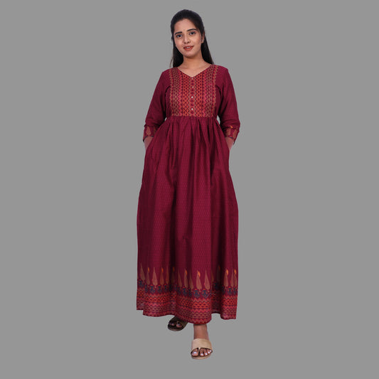 Maroon Clinched Maxi Gown