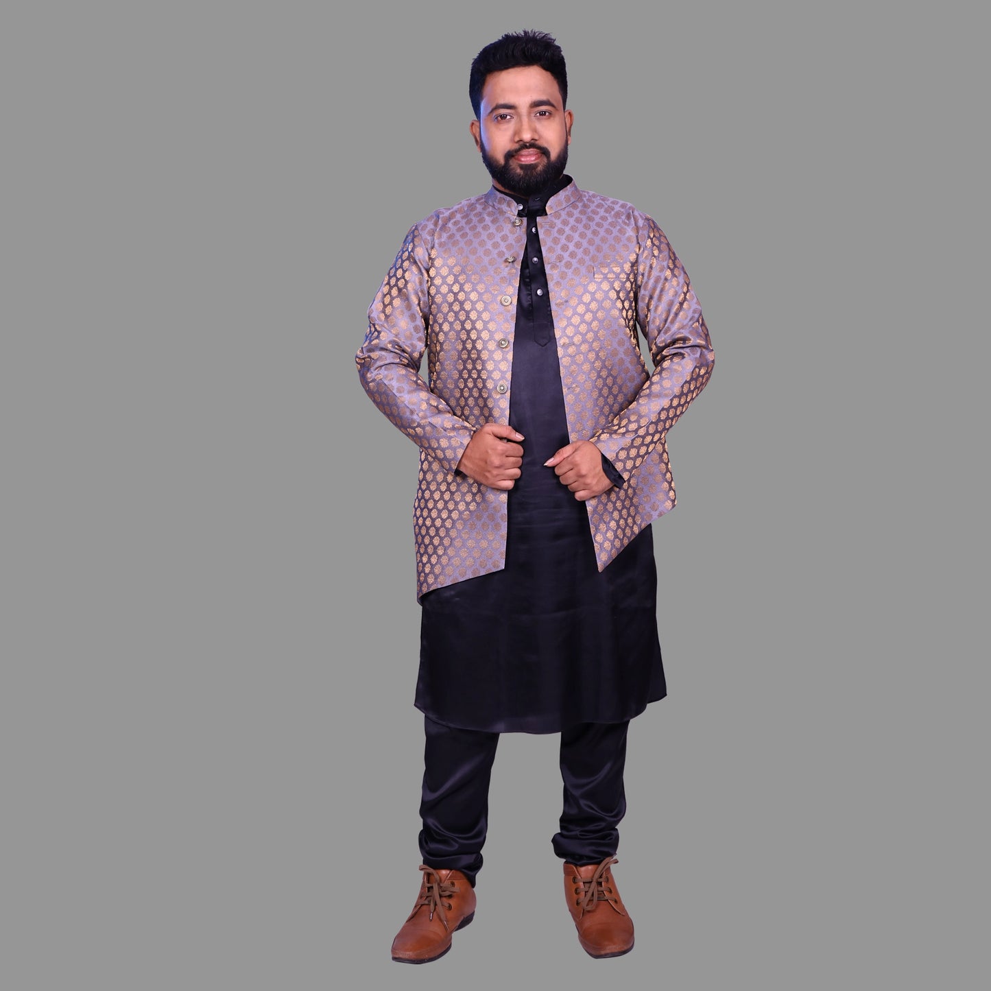 Men Grey Sherwani  Set | S3SKP1046