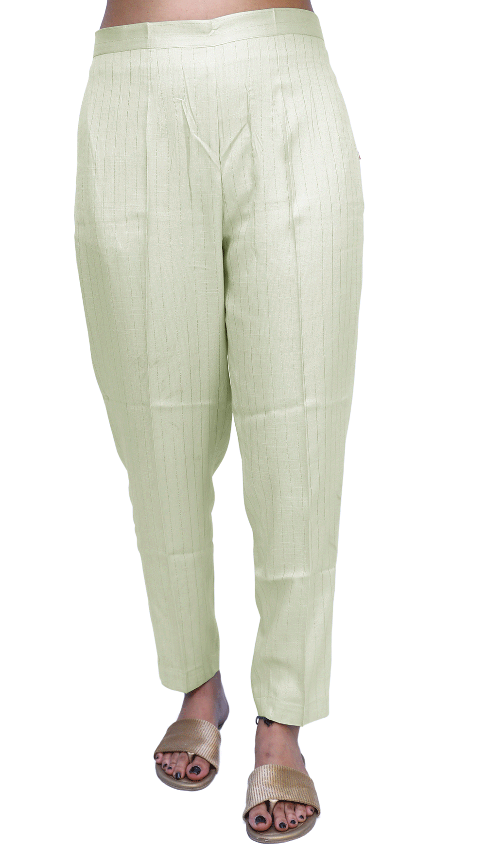 Regular Fit Women Cream Rayon Lurex Print Trousers | S3CP779