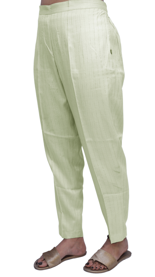 Regular Fit Women Cream Rayon Lurex Print Trousers | S3CP779