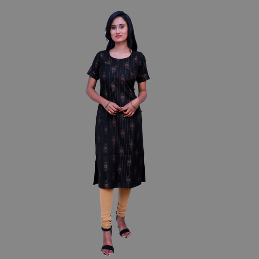 Women Printed Zari Line Straight Kurthi | S3X197