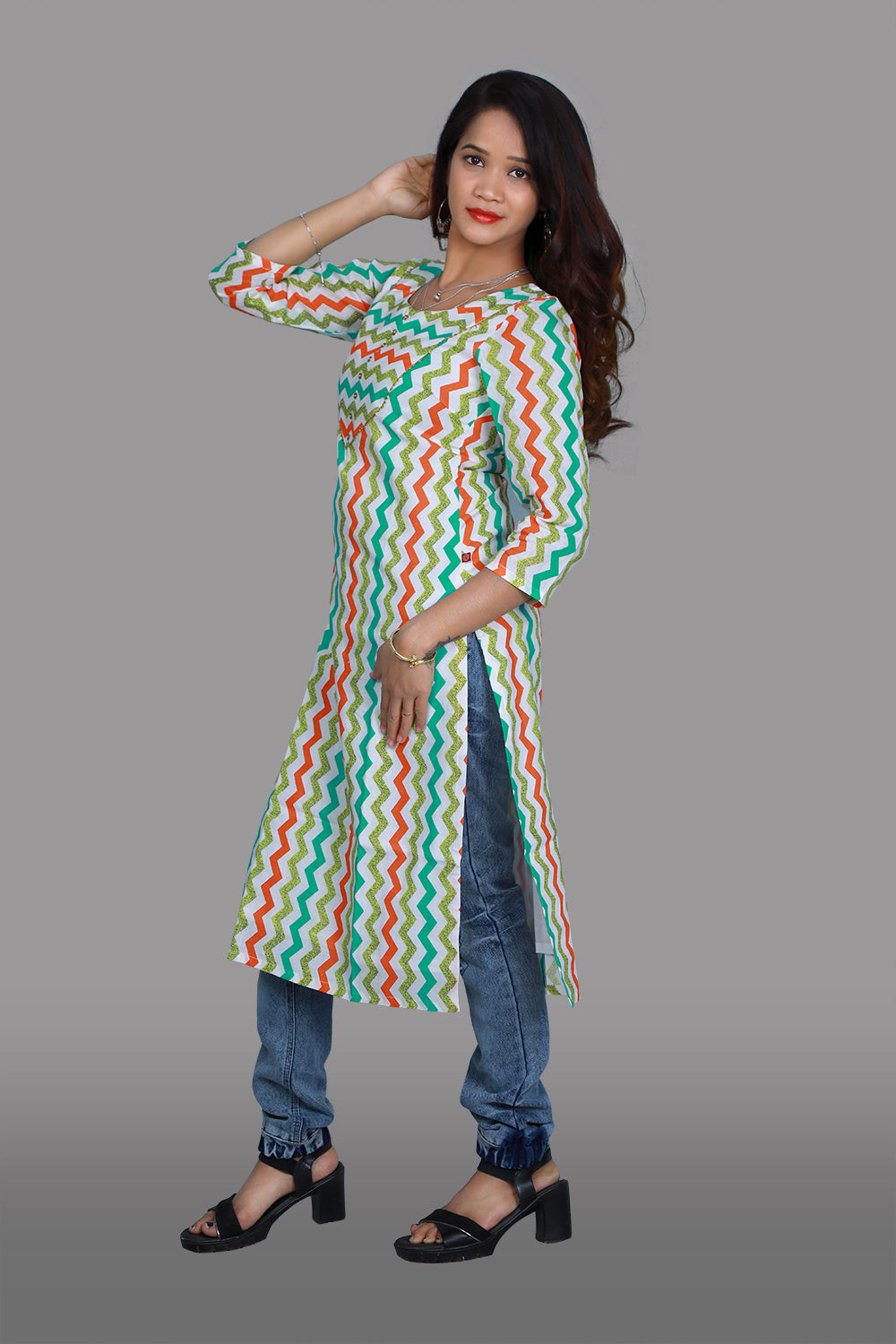 Women's Wave Printed Straight Kurti | S3K991