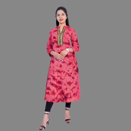 Women tie &die straight kurta (pink) | S3K337