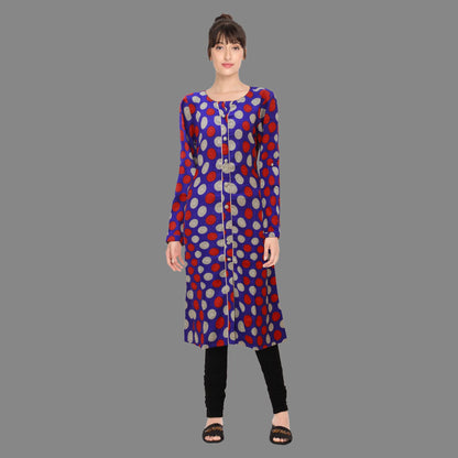 Polka Dots Silk A-line Chinese Collar Womens Kurta | S3K003