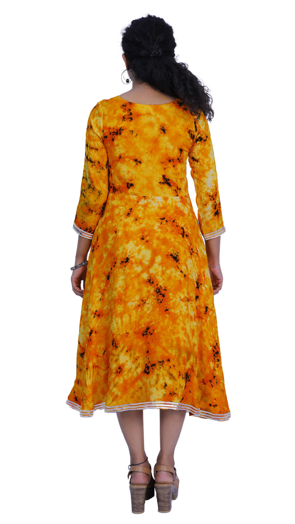 Buy W Plus Size Yellow Panelled Kalidar Ethnic Dress With Sequin online