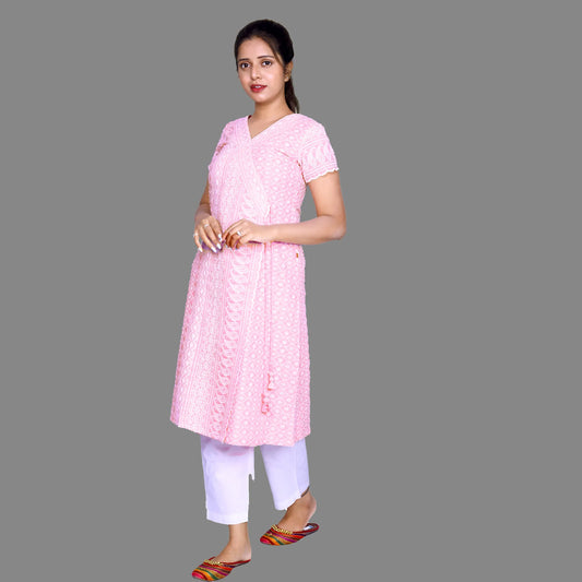 Pink Chikankari Embroidery Straight Kurta | S3K655