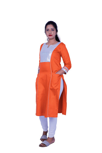 Women Solid Cotton Blend Straight Kurta (Blue) | S3X184A