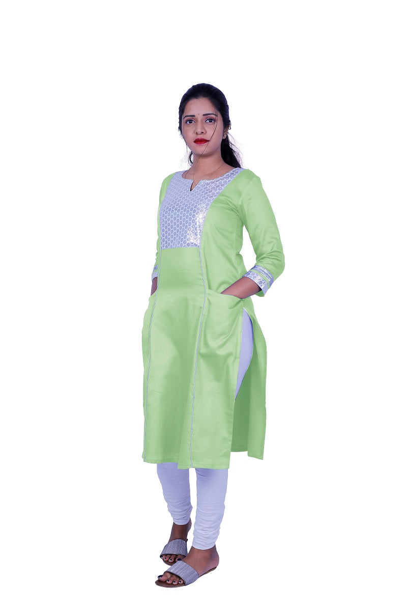 Women Solid Cotton Blend Straight Kurta (Blue) | S3X184A