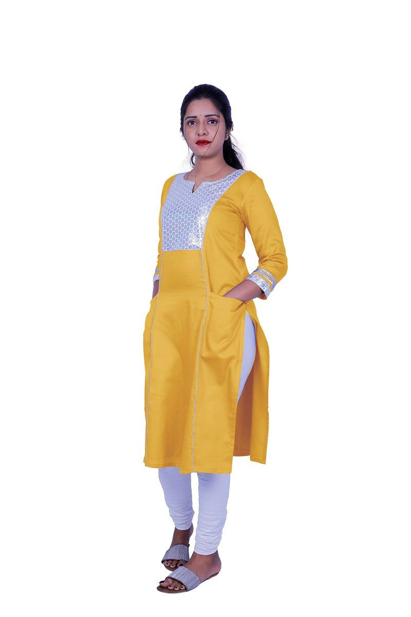 Women Solid Cotton Blend Straight Kurta (Blue) | S3X184A