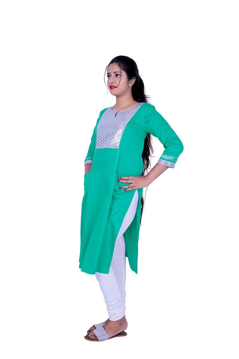 Women Solid Cotton Blend Straight Kurta (Blue) | S3X184A