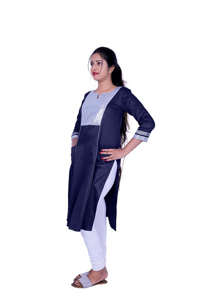 Women Solid Cotton Blend Straight Kurta (Blue) | S3X184A