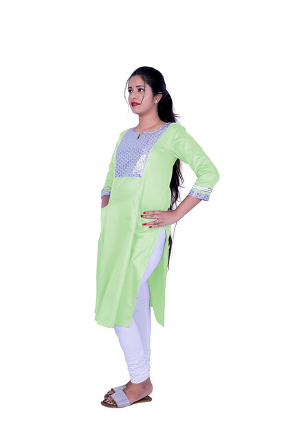 Women Solid Cotton Blend Straight Kurta (Blue) | S3X184A