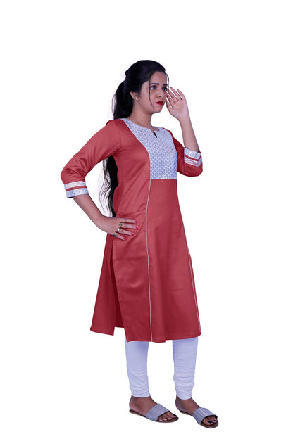 Women Solid Cotton Blend Straight Kurta (Blue) | S3X184A