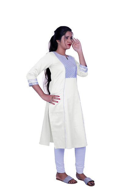 Women Solid Cotton Blend Straight Kurta (Blue) | S3X184A