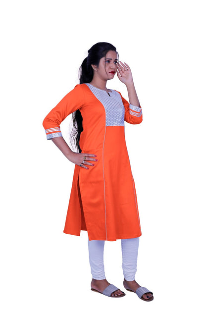 Women Solid Cotton Blend Straight Kurta (Blue) | S3X184A