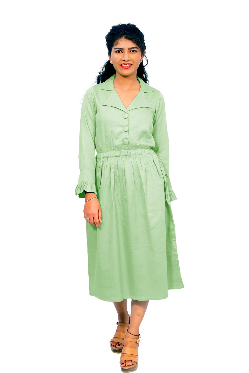 Cotton Collared A Line Dress | S3W167A