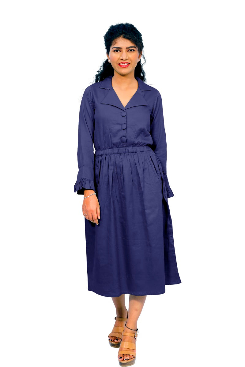 Cotton Collared A Line Dress | S3W167A