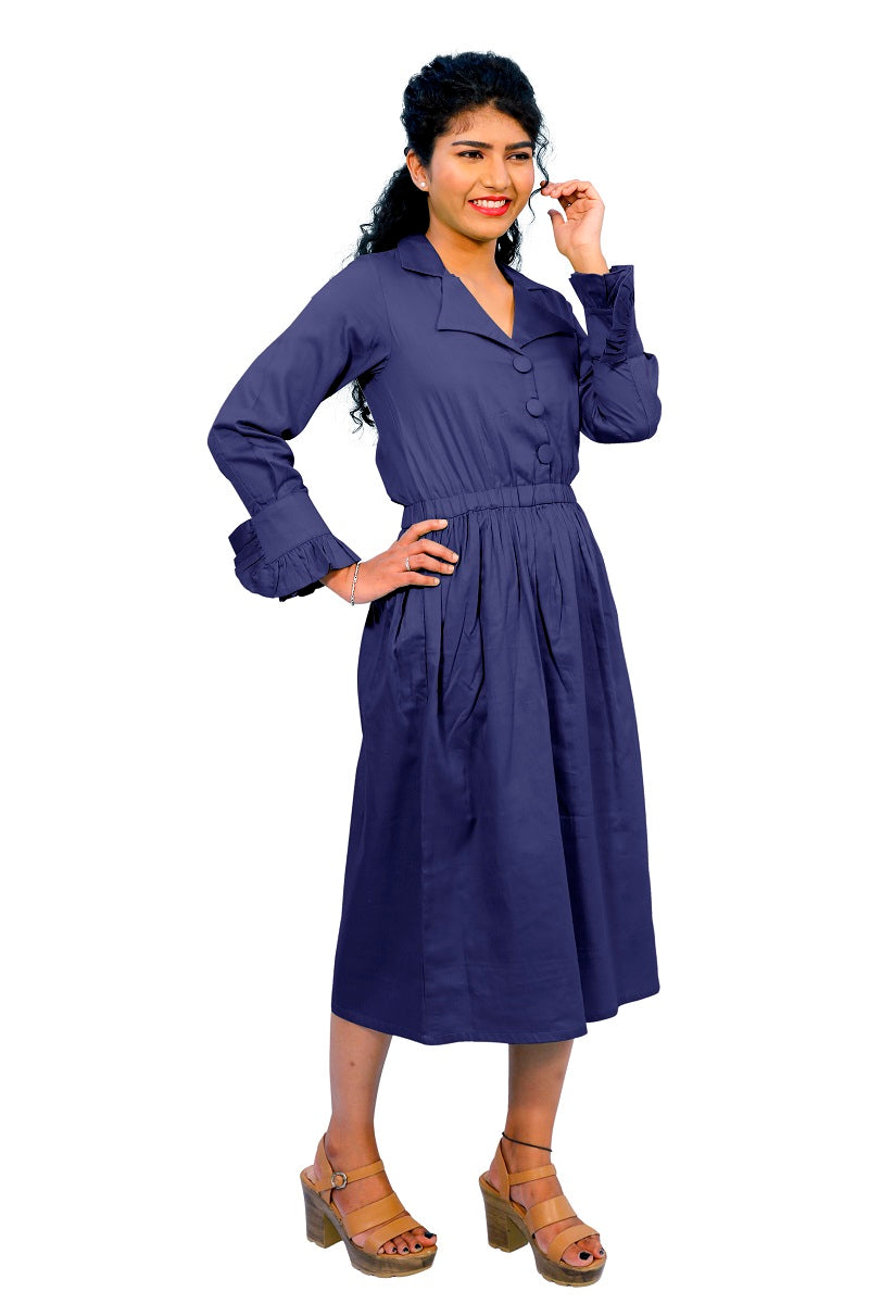 Cotton Collared A Line Dress | S3W167A