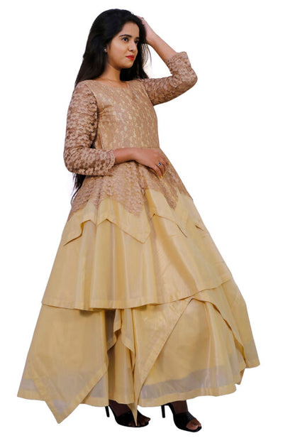 Women’s Cream and Gold Party Wear Dress | S3WPD