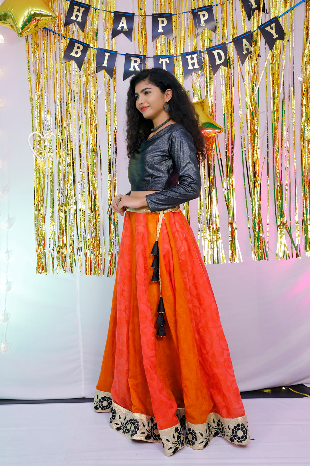 Black and Orange lehenga Set | S3BL746