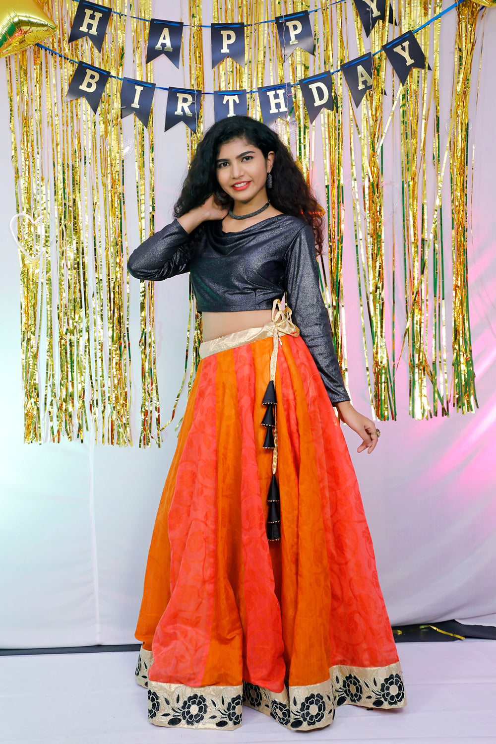 Black and Orange lehenga Set | S3BL746