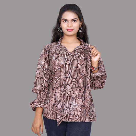 COFFEE BROWM SNAKE PRINT SHORT TOP | S3C978