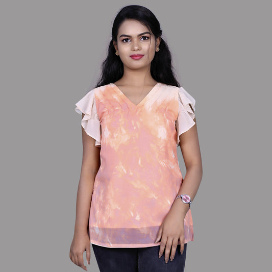 Womens Orange Georgette Short Top | S3CT865