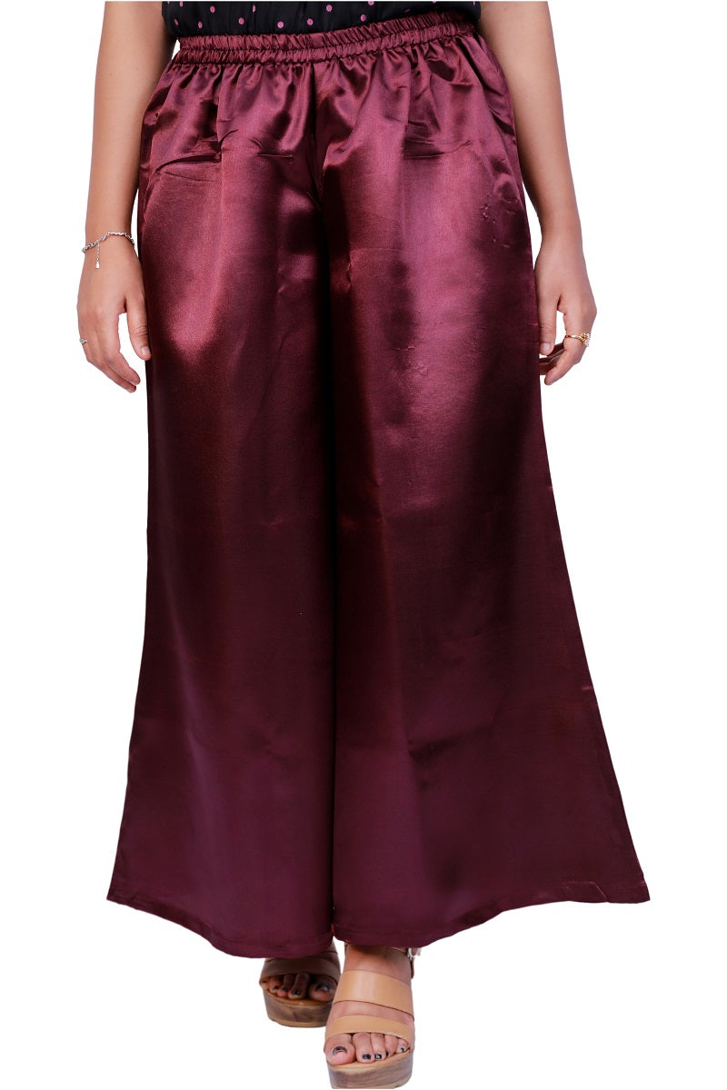 Women's Wine Colored Satin Pallazzo | S3PL1