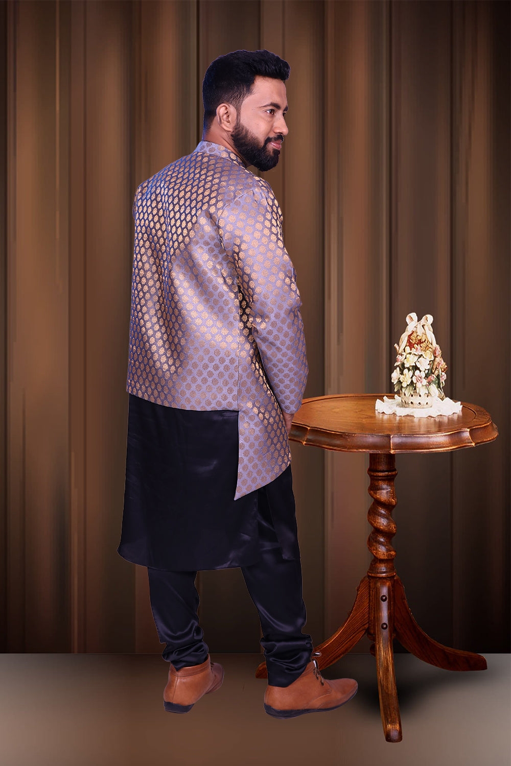 Men Grey Sherwani  Set | S3SKP1046