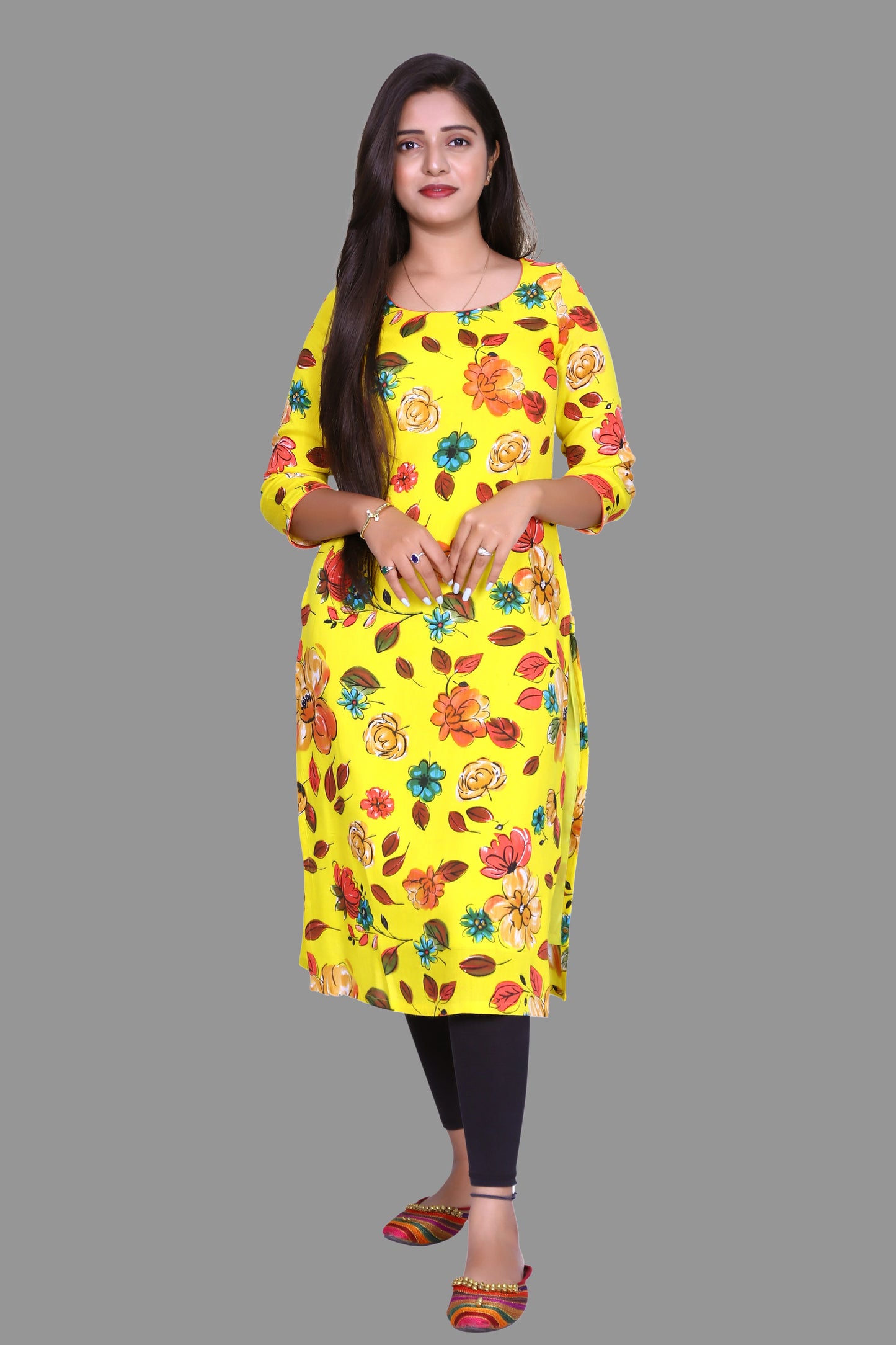 Floral Print Viscose Rayon Straight Kurta |  S3K770