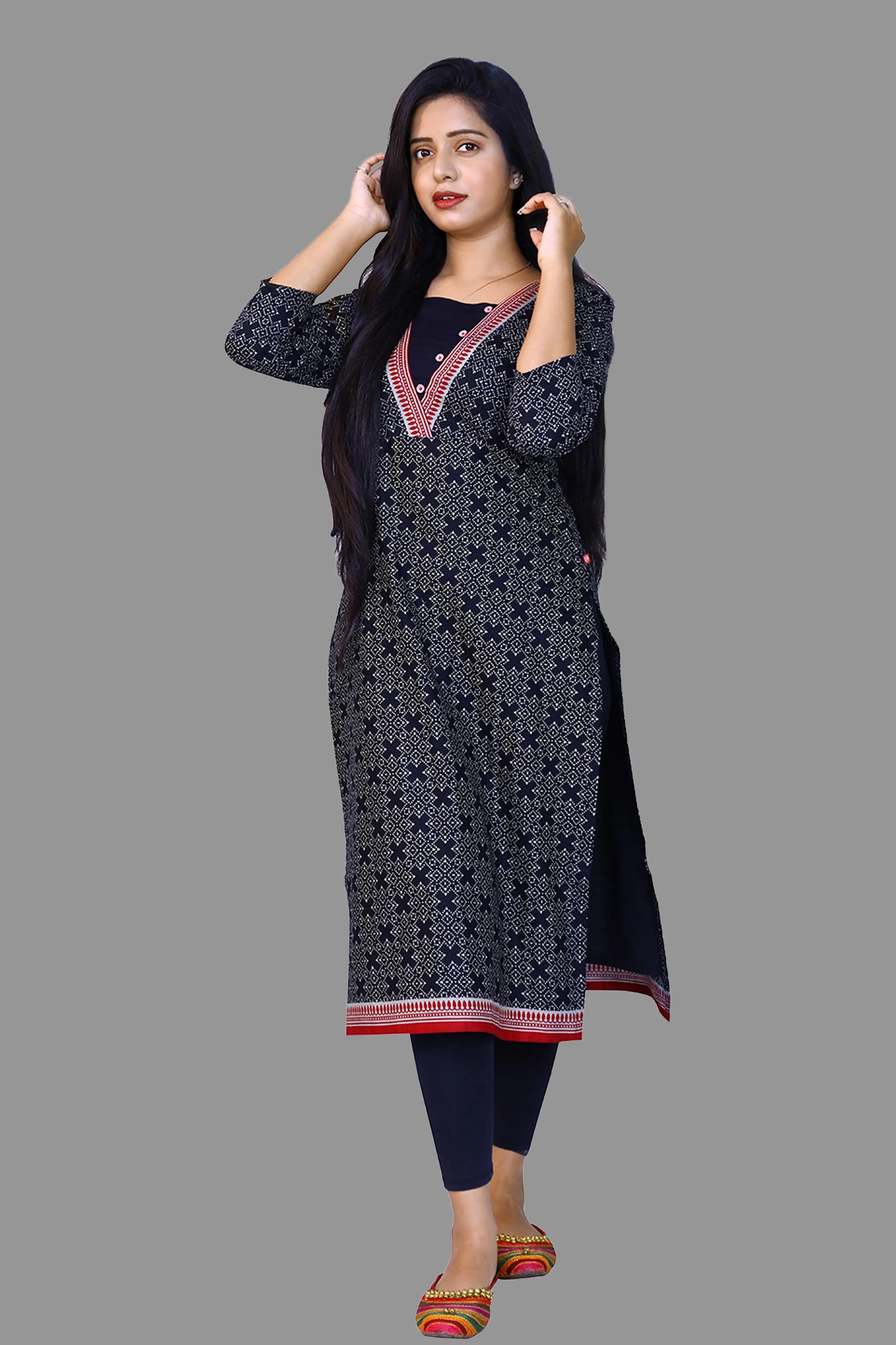 Black Printed Straight Kurta | S3K890