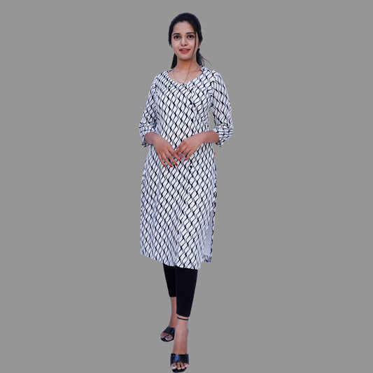 Women Printed Straight Kurta (white) | S3K389