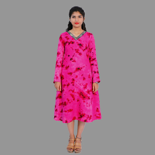 Rose Pink tie & dye A – Line Kurti | S3K339