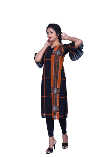 Orange and Black Print Regular Kurti | S3K899