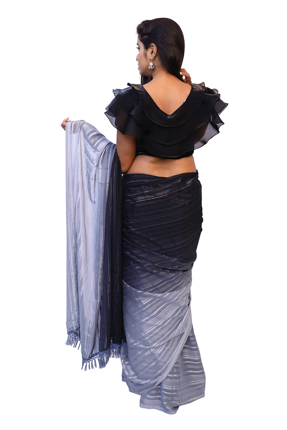 Black and white abstract print saree | S3S3