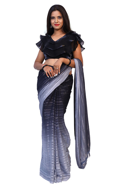 Black and white abstract print saree | S3S3