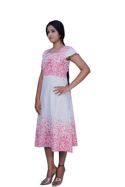 White & Pink Polka Dot Print Maxi | S3G574